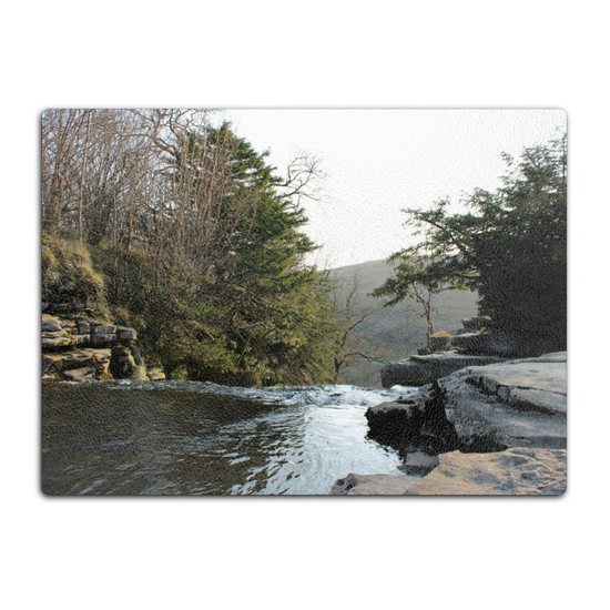 The Stylish Textured Glass Chopping Board. Ingleton Waterfall Trail. Yorkshire Dales National Park. England.