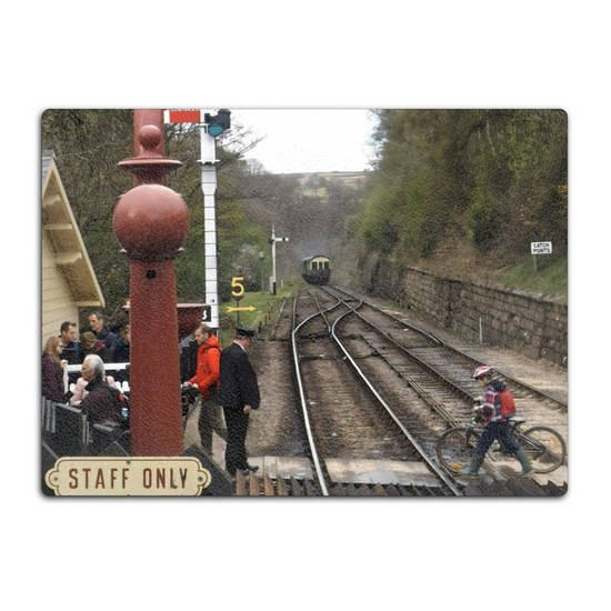 The Stylish Textured Glass Chopping Board. Goathland Railway Station. Near Whitby. North Yorkshire. England.