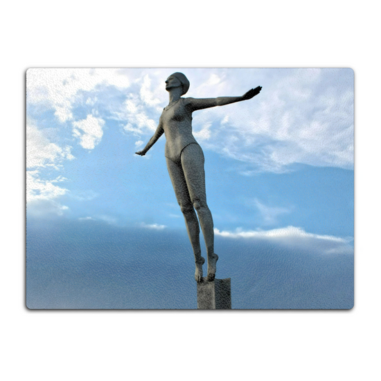 The Stylish Textured Glass Chopping Board. Scarborough Diving Belle. North Yorkshire. England.