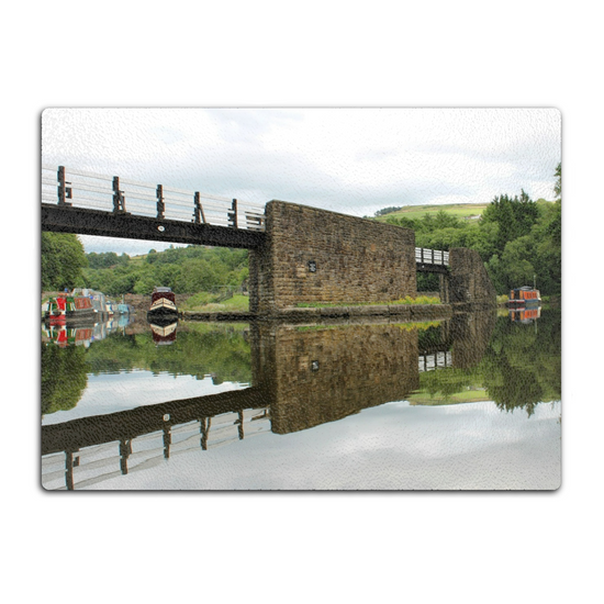 The Stylish Textured Glass Chopping Board. Bugsworth Canal Basin. Buxworth. Peak Forest Canal. Derbyshire. England.