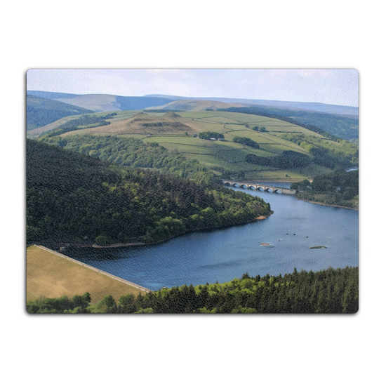 The Stylish Textured Glass Chopping Board. Bamford Edge. Ladybower Reservoir. Peak District National Park. Derbyshire. England.
