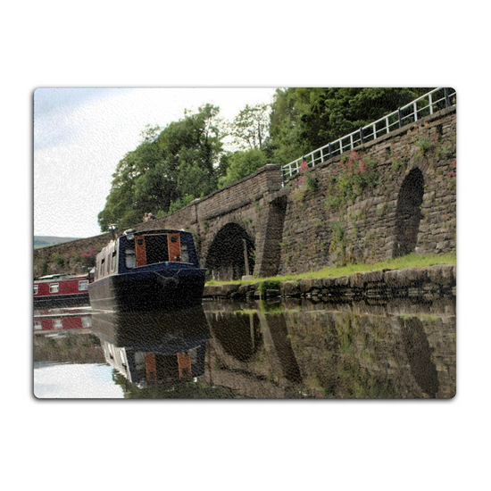 The Stylish Textured Glass Chopping Board. Bugsworth Canal Basin. Buxworth. Peak Forest Canal. Derbyshire. England.
