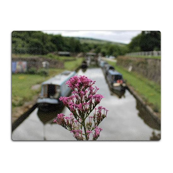The Stylish Textured Glass Chopping Board. Bugsworth Canal Basin. Buxworth. Peak Forest Canal. Derbyshire. England.