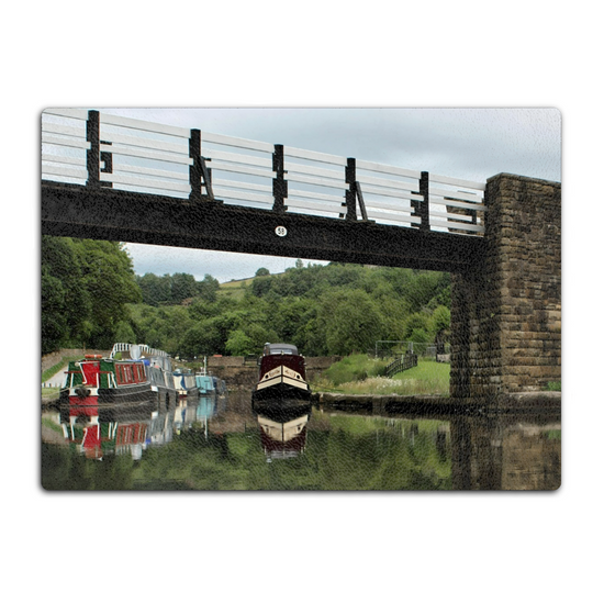 The Stylish Textured Glass Chopping Board. Bugsworth Canal Basin. Buxworth. Peak Forest Canal. Derbyshire. England.