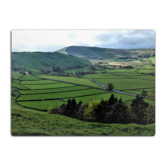 The Stylish Textured Glass Chopping Board. Mam Tor. Peak District National Park. Derbyshire. England.