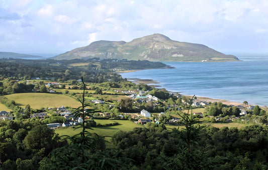 Holy Isle & Whiting Bay Aerial View  -  Isle of Arran. Scotland.