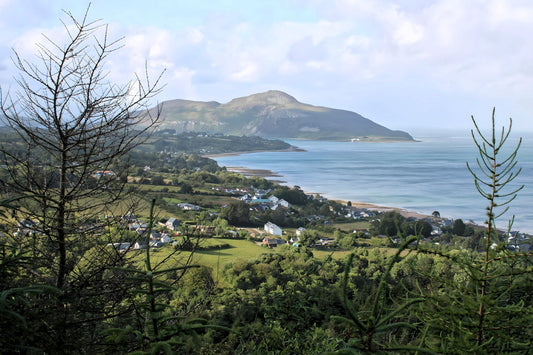 Holy Isle & Whiting Bay Aerial View. Isle of Arran - Scotland.