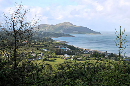 Holy Isle & Whiting Bay Aerial View. Isle of Arran - Scotland.