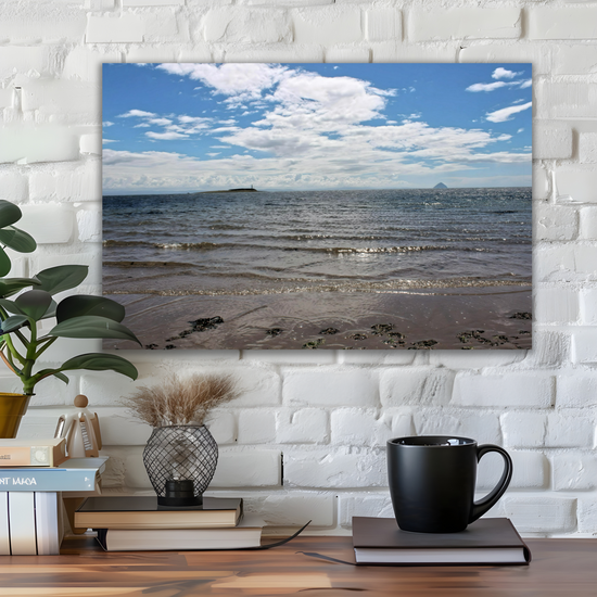 Canvas Art. Scottish Landscapes & Seascapes. Kildonan Beach. Ailsa Craig & Pladda Island. Isle of Arran. Scotland.