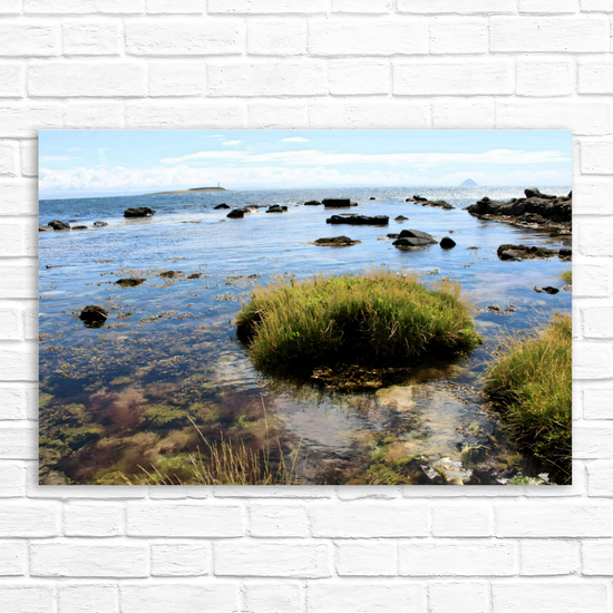 Canvas Art. Scottish Landscapes & Seascapes. Kildonan Beach. Ailsa Craig & Pladda Island. Isle of Arran. Scotland.