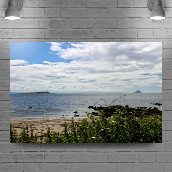 Canvas Art. Scottish Landscapes & Seascapes. Kildonan Beach. Ailsa Craig & Pladda Island. Isle of Arran. Scotland.