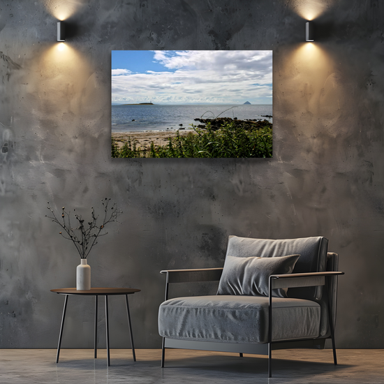 Canvas Art. Scottish Landscapes & Seascapes. Kildonan Beach. Ailsa Craig & Pladda Island. Isle of Arran. Scotland.