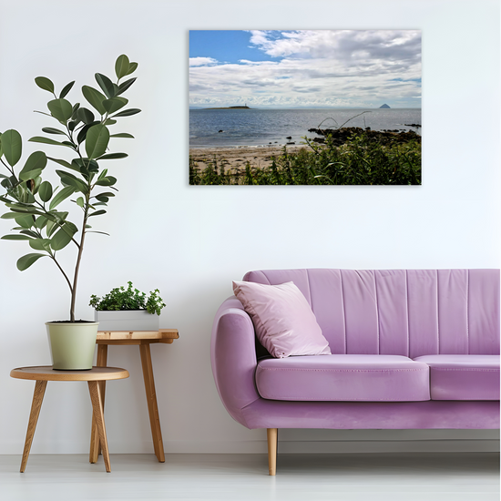 Canvas Art. Scottish Landscapes & Seascapes. Kildonan Beach. Ailsa Craig & Pladda Island. Isle of Arran. Scotland.