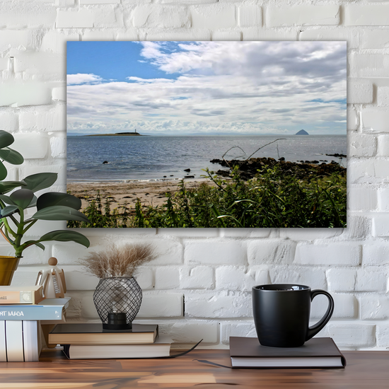 Canvas Art. Scottish Landscapes & Seascapes. Kildonan Beach. Ailsa Craig & Pladda Island. Isle of Arran. Scotland.