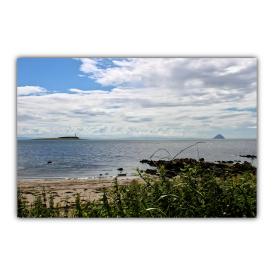 Canvas Art. Scottish Landscapes & Seascapes. Kildonan Beach. Ailsa Craig & Pladda Island. Isle of Arran. Scotland.