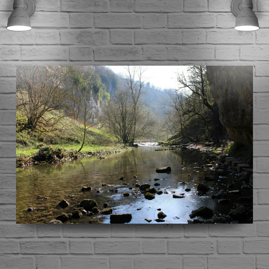 Canvas Art. English Landscapes & Riverscapes. Chee Dale Stepping Stones. Peak District National Park. England.