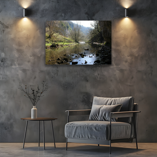 Canvas Art. English Landscapes & Riverscapes. Chee Dale Stepping Stones. Peak District National Park. England.