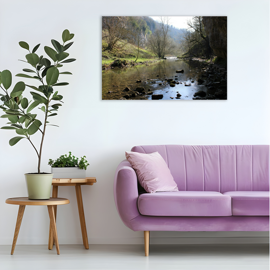 Canvas Art. English Landscapes & Riverscapes. Chee Dale Stepping Stones. Peak District National Park. England.