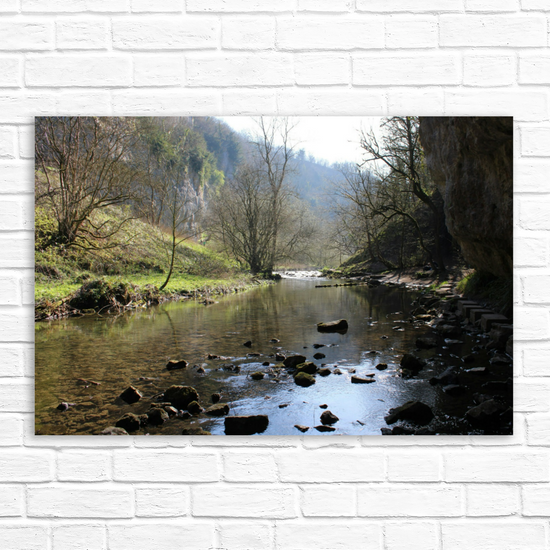 Canvas Art. English Landscapes & Riverscapes. Chee Dale Stepping Stones. Peak District National Park. England.