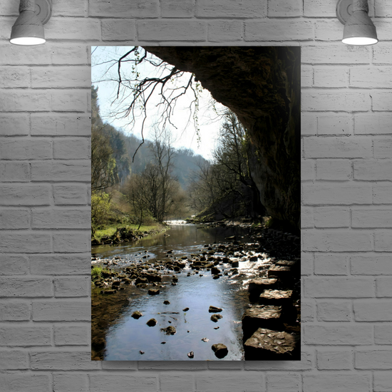 Canvas Art. English Landscapes & Riverscapes. Chee Dale Stepping Stones. Peak District National Park.  England.
