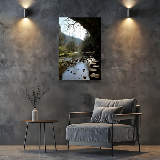 Canvas Art. English Landscapes & Riverscapes. Chee Dale Stepping Stones. Peak District National Park.  England.