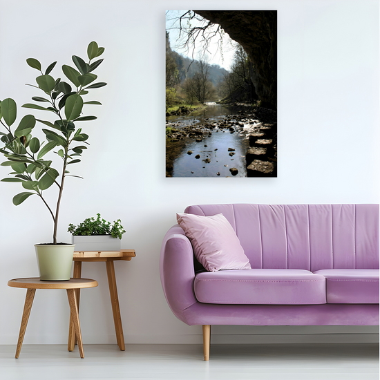 Canvas Art. English Landscapes & Riverscapes. Chee Dale Stepping Stones. Peak District National Park.  England.