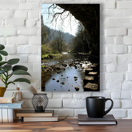 Canvas Art. English Landscapes & Riverscapes. Chee Dale Stepping Stones. Peak District National Park.  England.