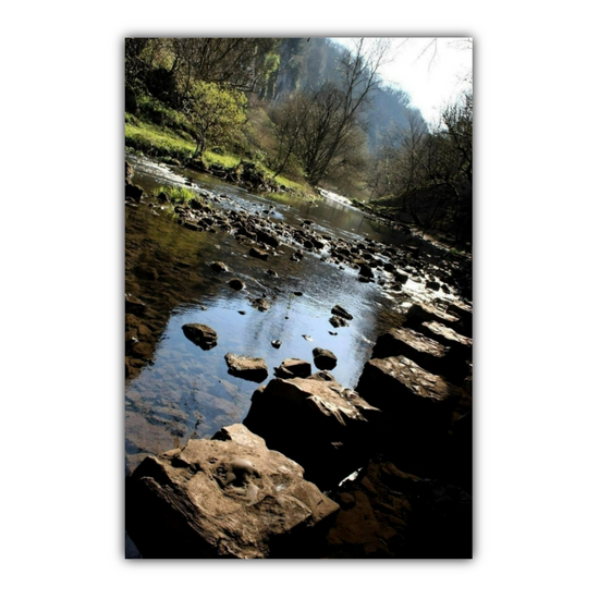 Canvas Art. English Landscapes & Riverscapes. Chee Dale Stepping Stones. Peak District National Park. England.