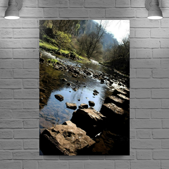 Canvas Art. English Landscapes & Riverscapes. Chee Dale Stepping Stones. Peak District National Park. England.