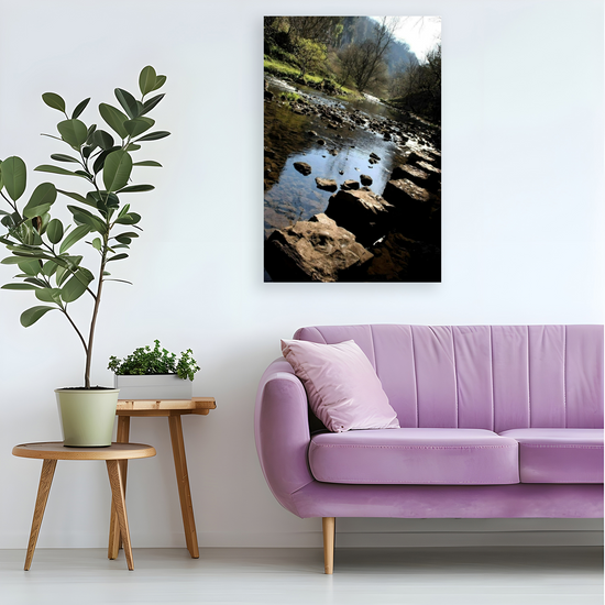 Canvas Art. English Landscapes & Riverscapes. Chee Dale Stepping Stones. Peak District National Park. England.