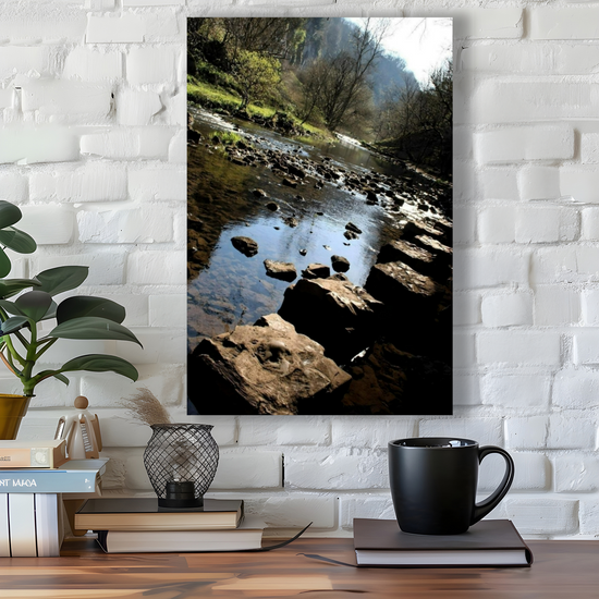 Canvas Art. English Landscapes & Riverscapes. Chee Dale Stepping Stones. Peak District National Park. England.