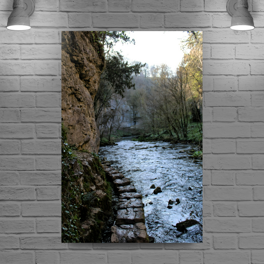 Canvas Art. English Landscapes & Riverscapes. Chee Dale Stepping Stones. Peak District National Park. England.