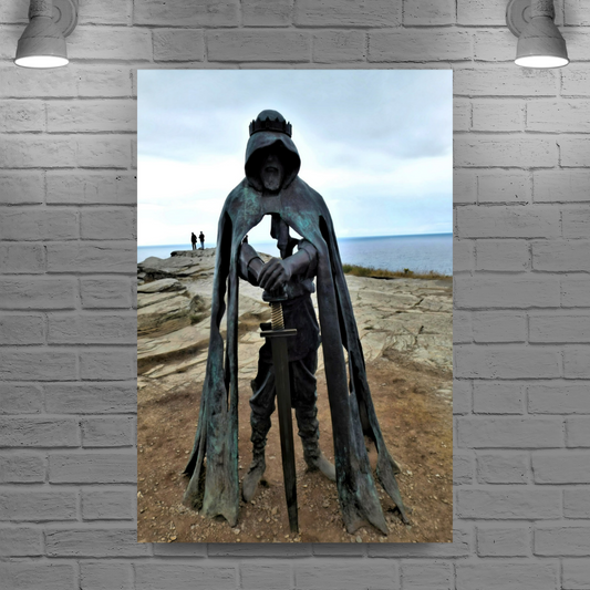 Canvas Art. English Landscapes & Landmarks. King Arthur Statue. Tintagel Castle. Cornwall. England.