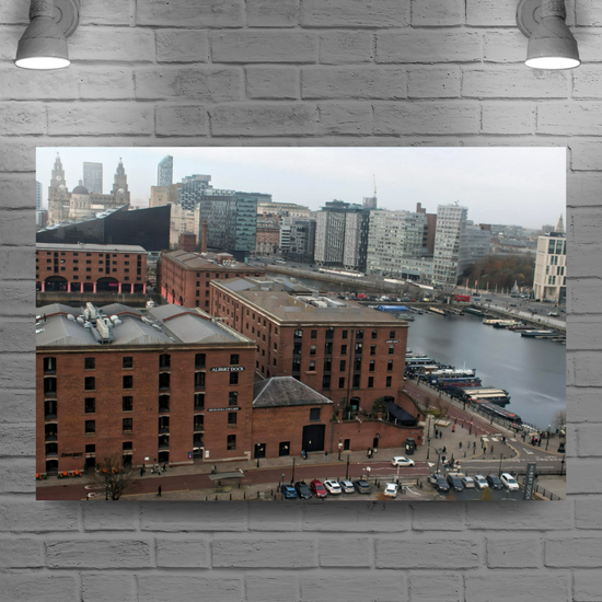 Canvas Art. English Cityscapes & Landmarks. Albert Dock Aerial View. Liverpool. England.