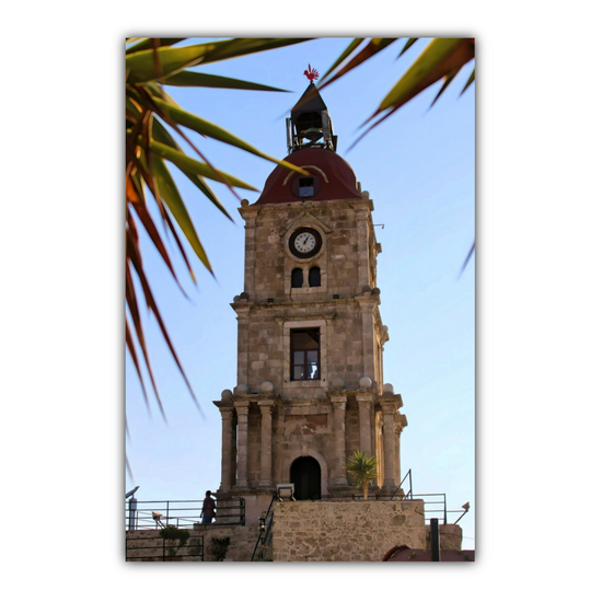 Canvas Art. Grecian Cityscapes & Landmarks. Roloi Clock Tower. Rhodes Medieval Town. Greece.