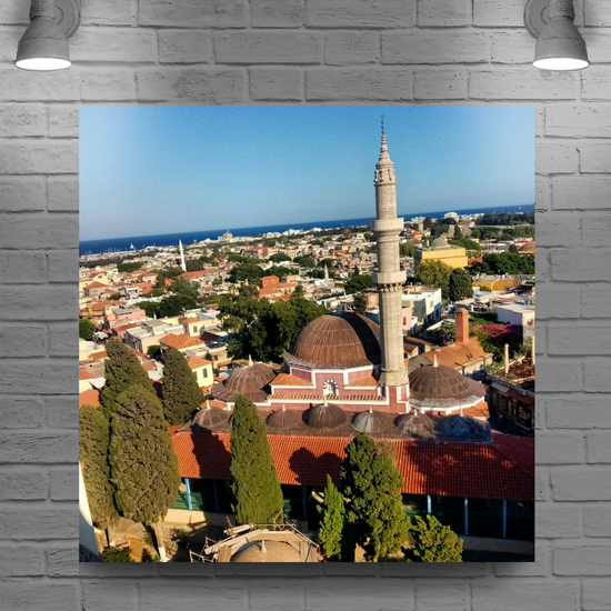 Canvas Art. Grecian Cityscapes & Landmarks. Roloi Clock Tower View. Rhodes Medieval Town. Greece.