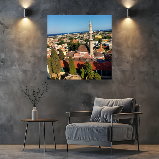 Canvas Art. Grecian Cityscapes & Landmarks. Roloi Clock Tower View. Rhodes Medieval Town. Greece.