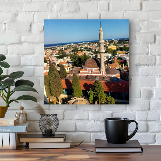 Canvas Art. Grecian Cityscapes & Landmarks. Roloi Clock Tower View. Rhodes Medieval Town. Greece.