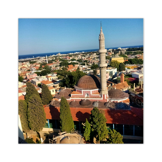 Canvas Art. Grecian Cityscapes & Landmarks. Roloi Clock Tower View. Rhodes Medieval Town. Greece.