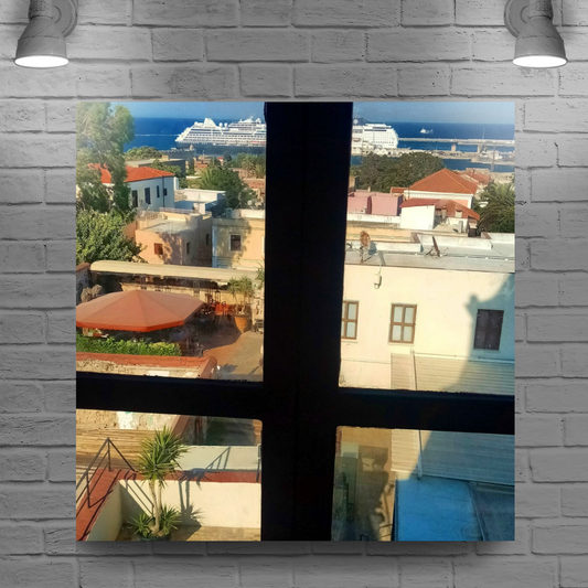 Canvas Art. Grecian Cityscapes & Landmarks. Roloi Clock Tower View. Rhodes Medieval Town. Greece.