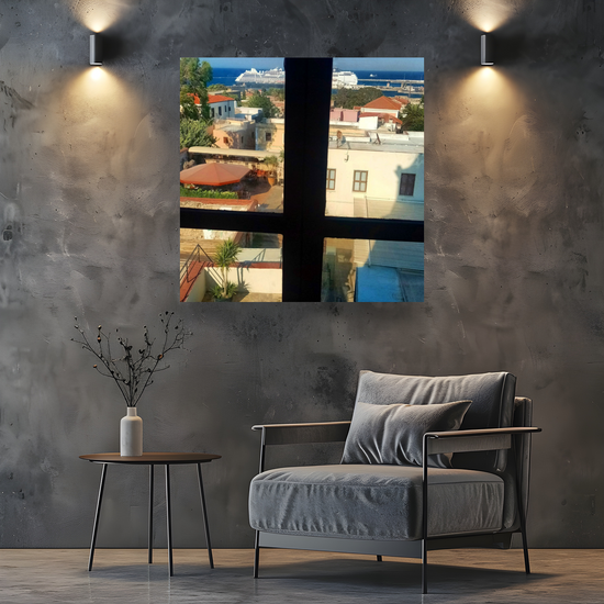 Canvas Art. Grecian Cityscapes & Landmarks. Roloi Clock Tower View. Rhodes Medieval Town. Greece.
