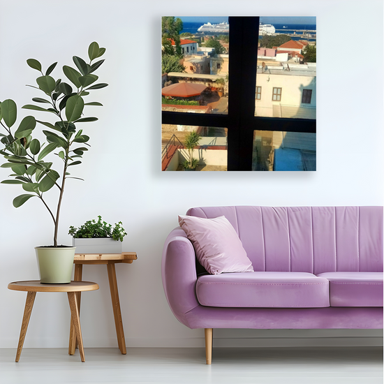 Canvas Art. Grecian Cityscapes & Landmarks. Roloi Clock Tower View. Rhodes Medieval Town. Greece.