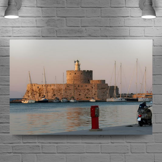 Canvas Art. Grecian  Cityscapes & Seascapes. Mandraki Harbour. Rhodes. Greece.