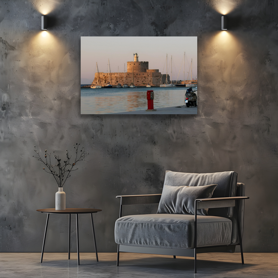 Canvas Art. Grecian  Cityscapes & Seascapes. Mandraki Harbour. Rhodes. Greece.