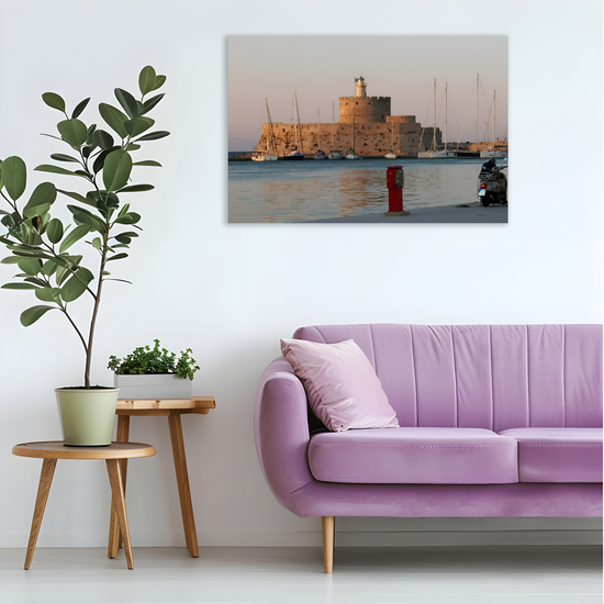 Canvas Art. Grecian  Cityscapes & Seascapes. Mandraki Harbour. Rhodes. Greece.