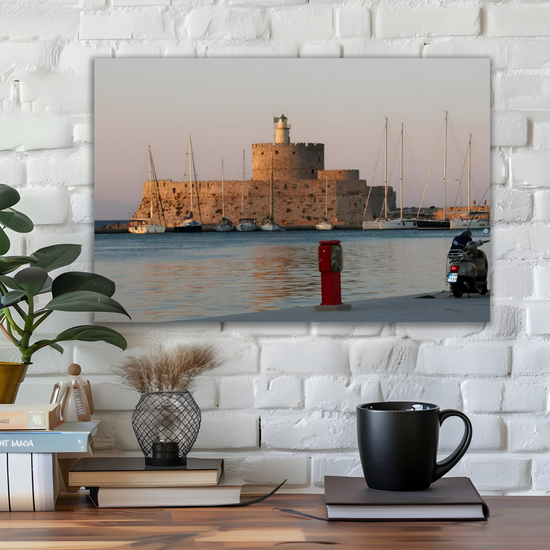 Canvas Art. Grecian  Cityscapes & Seascapes. Mandraki Harbour. Rhodes. Greece.