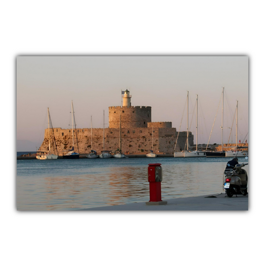 Canvas Art. Grecian  Cityscapes & Seascapes. Mandraki Harbour. Rhodes. Greece.