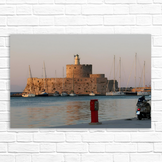 Canvas Art. Grecian  Cityscapes & Seascapes. Mandraki Harbour. Rhodes. Greece.