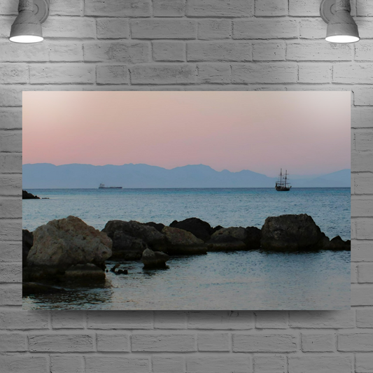 Canvas Art. Grecian Cityscapes & Riverscapes. Mandraki Harbour. Rhodes. Greece.