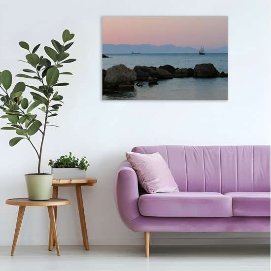 Canvas Art. Grecian Cityscapes & Riverscapes. Mandraki Harbour. Rhodes. Greece.